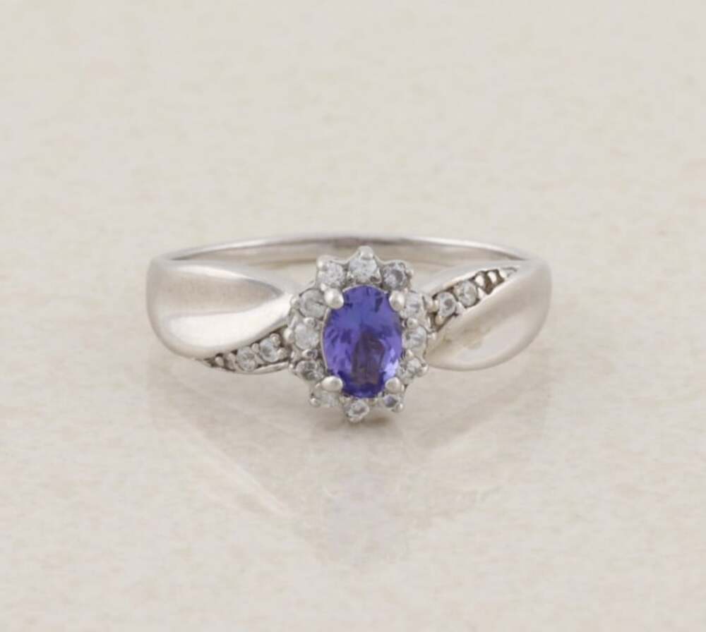 Sterling Silver Natural Tanzanite & White Zircon Ring Size 9 1/4